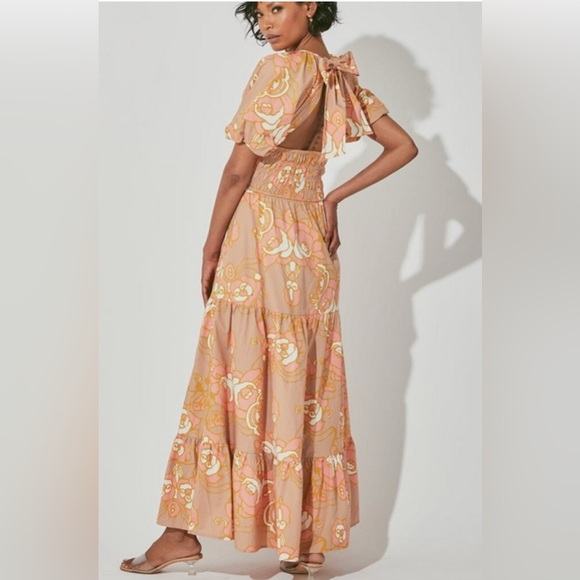 $278 Cleobella Alana Smocked Puff Sleeve Maxi Dress 100% Organic Cotton Small - Picture 2 of 7